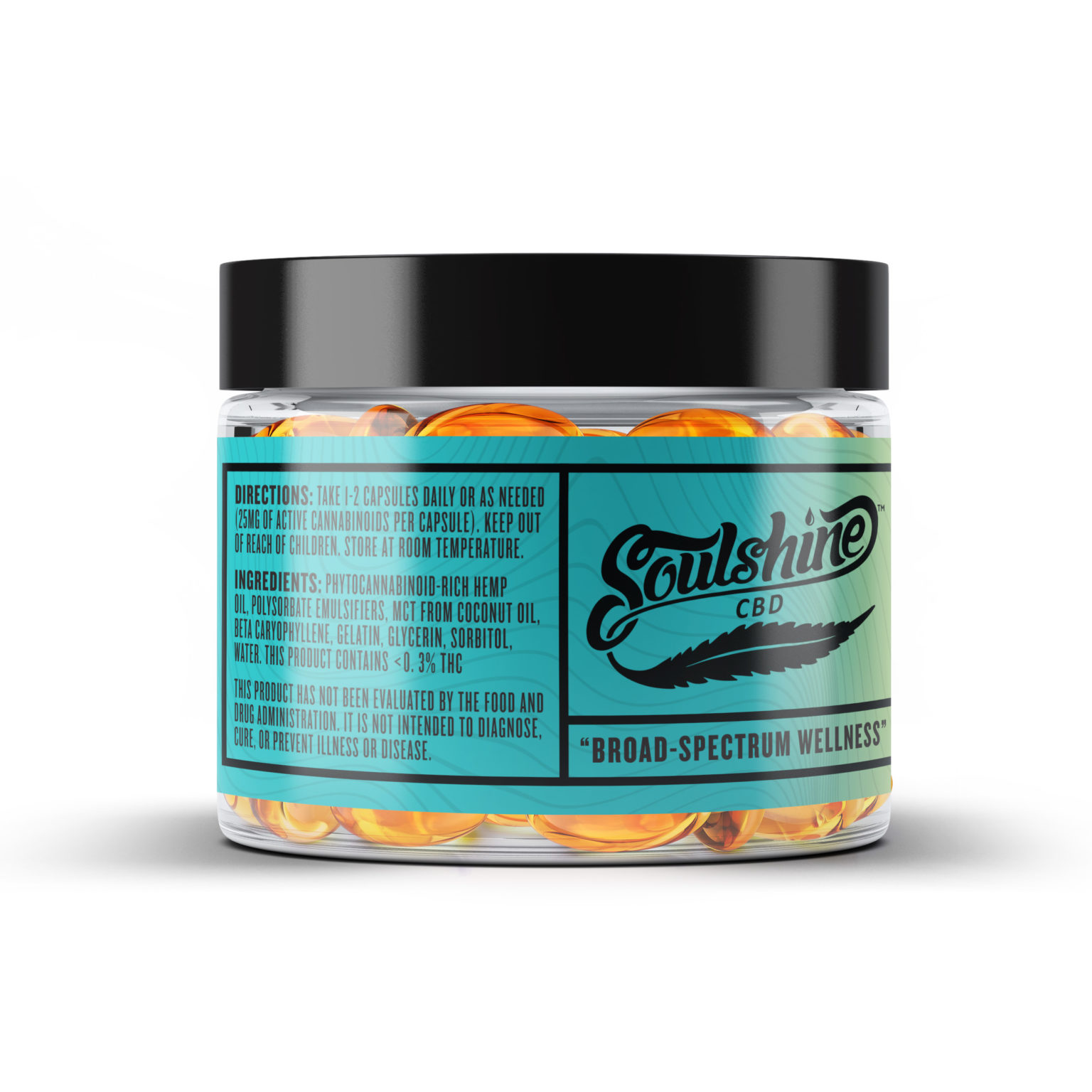 CBD GEL CAPSULES 1500mg 60 CAPS (25mg per capsule) SOULSHINE CBD